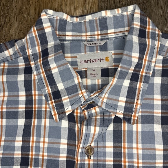 Carhartt Shirt Lot Of 2 Men XL Red Blue Plaid Relaxed Fit Short Sleeve Button Up - Picture 9 of 12